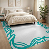 Teal Swirling Vine Border Area Rug