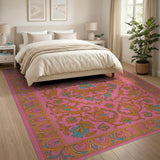 Vibrant Pink Ornate Floral Medallion Rug