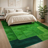 Vibrant Green Leaf Geometric Area Rug