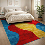 Vibrant Abstract Wave Area Rug in Red Yellow Blue