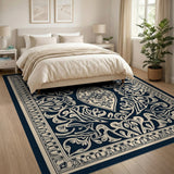 Intricate Navy Persian Area Rug with Floral Medallion