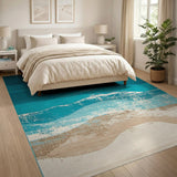 Teal Blue Coastal Wave Area Rug