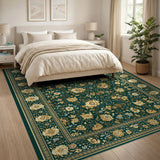 Green Emerald Green Gold Floral Persian Area Rug