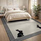 Beige Gingham Bunny Silhouette Area Rug