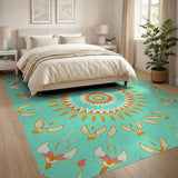 Teal Mandala Floral Area Rug