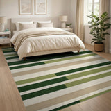 Modern Green Striped Geometric Area Rug