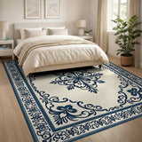 Elegant Blue Floral Medallion Persian Rug