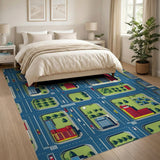 Multi-color and Patterns Vibrant City Grid Blueprint Area Rug