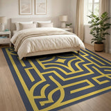 Navy Gold Geometric Maze Area Rug