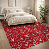 Red Damask Evergreen Floral Pattern Rug