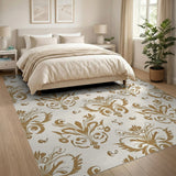 Gold Damask Nautical Anchor Area Rug