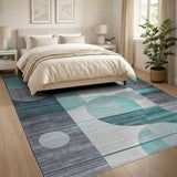 Teal Grey Overlapping Circles Abstract Area Rug