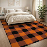 Rustic Orange Black Buffalo Check Area Rug
