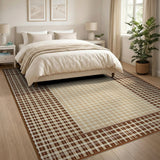 Brown and Tan Rustic Farmhouse Brown Tan Plaid Check Area Rug