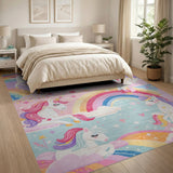 ODIKA Washable Unicorn Rainbow Kids Area Rug - Non-Slip Low Pile Nursery Playroom Rug