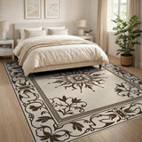 Beige Ornate Persian Sun Medallion Rug
