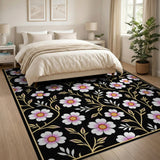 Pink Blossom Floral Black Area Rug