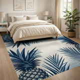 ODIKA Tropical Blue Pineapple Washable Area Rug - Low Pile Non-Slip Pet Friendly Rug