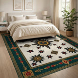 Teal Border Gold Starburst Floral Area Rug