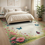 Whimsical Pink Floral Butterfly Area Rug