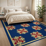 Multi-color and Patterns Navy Blue Persian Floral Motif Area Rug