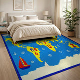 Retro Pixel World Map Rug with Periodic Elements