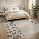Washable Beige Leopard Print Area Rug, Low Pile Non-Slip Pet Friendly