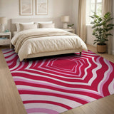 Pink Vibrant Pink Wavy Geometric Area Rug
