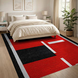 Modern Red Black Geometric Area Rug