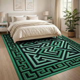 Teal Labyrinth Maze Geometric Area Rug