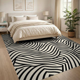 Wavy Black Lines Beige Abstract Area Rug