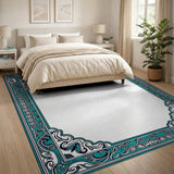 Ornate Teal Persian Border Rug