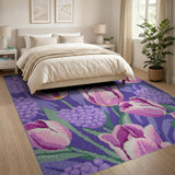 Purple Tulip Hyacinth Floral Area Rug
