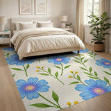 Blue and Teal Blue Chamomile Floral Pattern Area Rug
