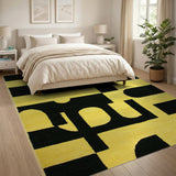 Vibrant Yellow Black Geometric Abstract Area Rug