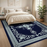 Navy Ornate Persian Border Area Rug