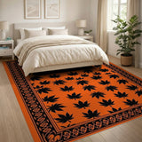 Vibrant Orange Maple Leaf Tribal Border Rug