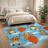 Playful Cartoon Cats with Orange Balloons Rug