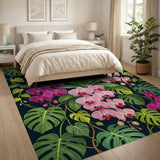 Vibrant Pink Orchid Monstera Leaf Area Rug