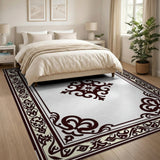 Beige and Neutral Ornate Traditional Persian Border Area Rug