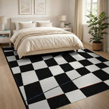 Wavy Checkered Black White Area Rug