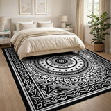 Black White Persian Mandala Traditional Persian Area Rug