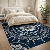 Blue and Teal Navy Blue Mandala Floral Area Rug