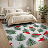 Festive Red Cardinals and Pine Branches Pattern Rug