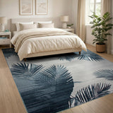 Blue and Teal Teal Palm Frond Area Rug