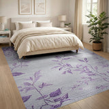 Purple Purple Floral Grey Area Rug