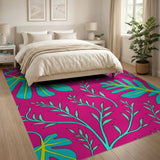 Vibrant Pink Monstera Leaf Area Rug