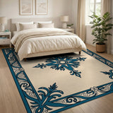 Elegant Teal Medallion Cream Area Rug