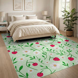 Strawberry Daisy Mint Green Area Rug