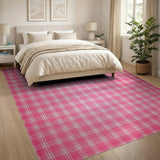 Pink Geometric Modern Vibrant Pink Gingham Checkered Area Rug